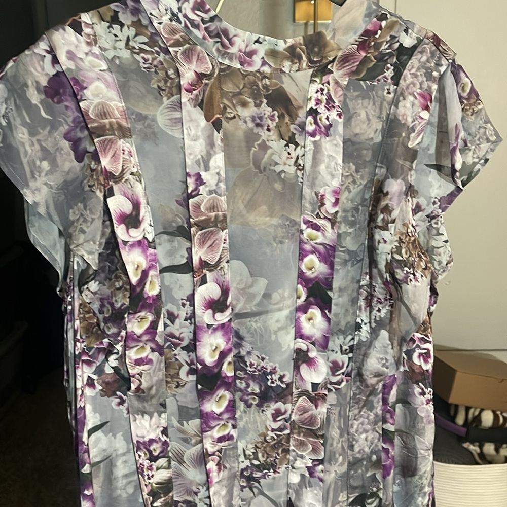 NWOT ALL SAINTS Chiffon Heather Grey, Purple & Floral Design Dress. SZ 10 - Picture 7 of 8